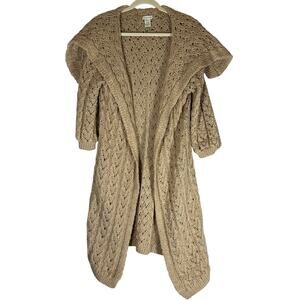 Boston Proper Sz M Shawl Collar Long Open Knit Cardigan Sweater Metallic Neutral